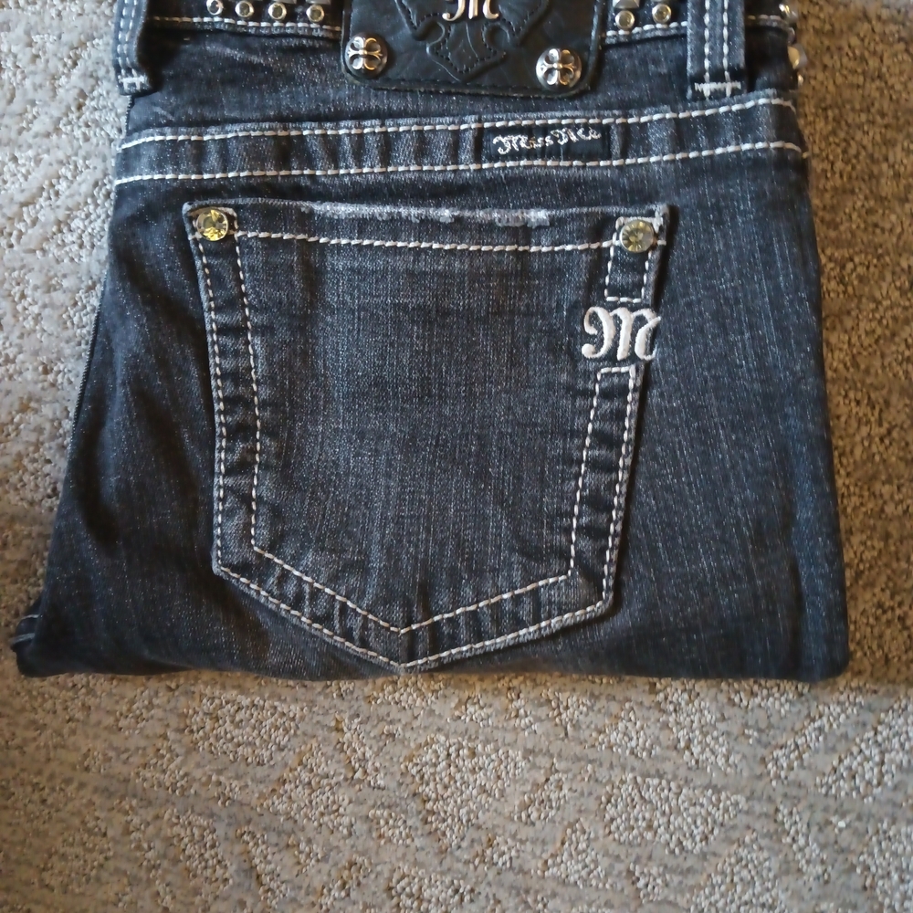 Miss Me Dark Blue Boot Cut Jeans with Embroidered Pocket